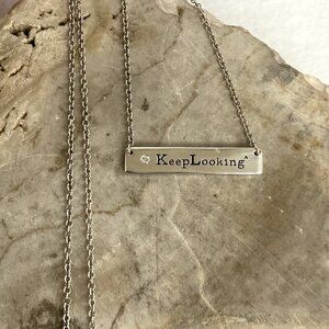 Sterling Silver 925 Dainty Engraved “Keep Looking^” Diamond Bar Necklace 17"-19"